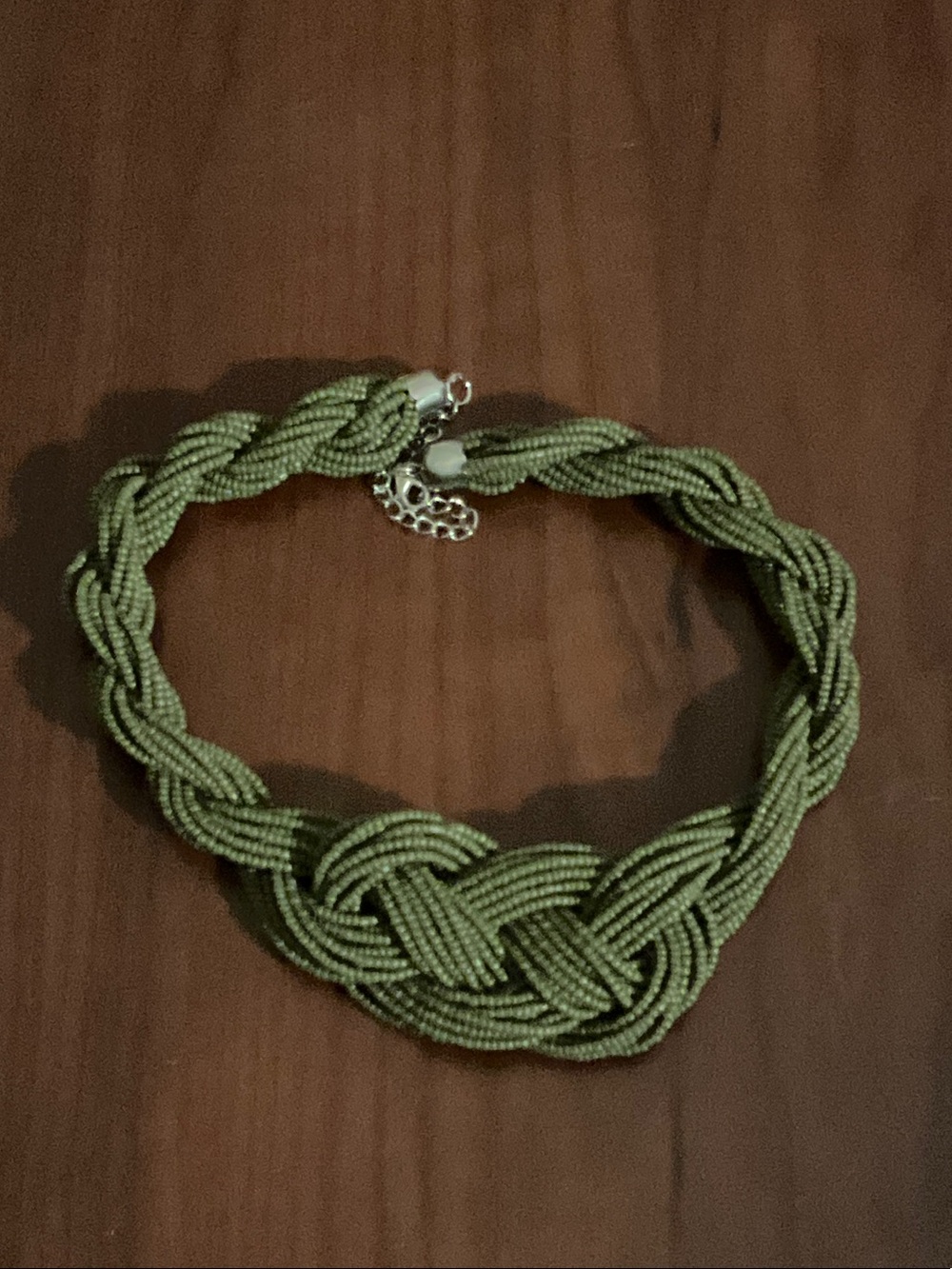 Olive Green Braided Seed Bead Necklace